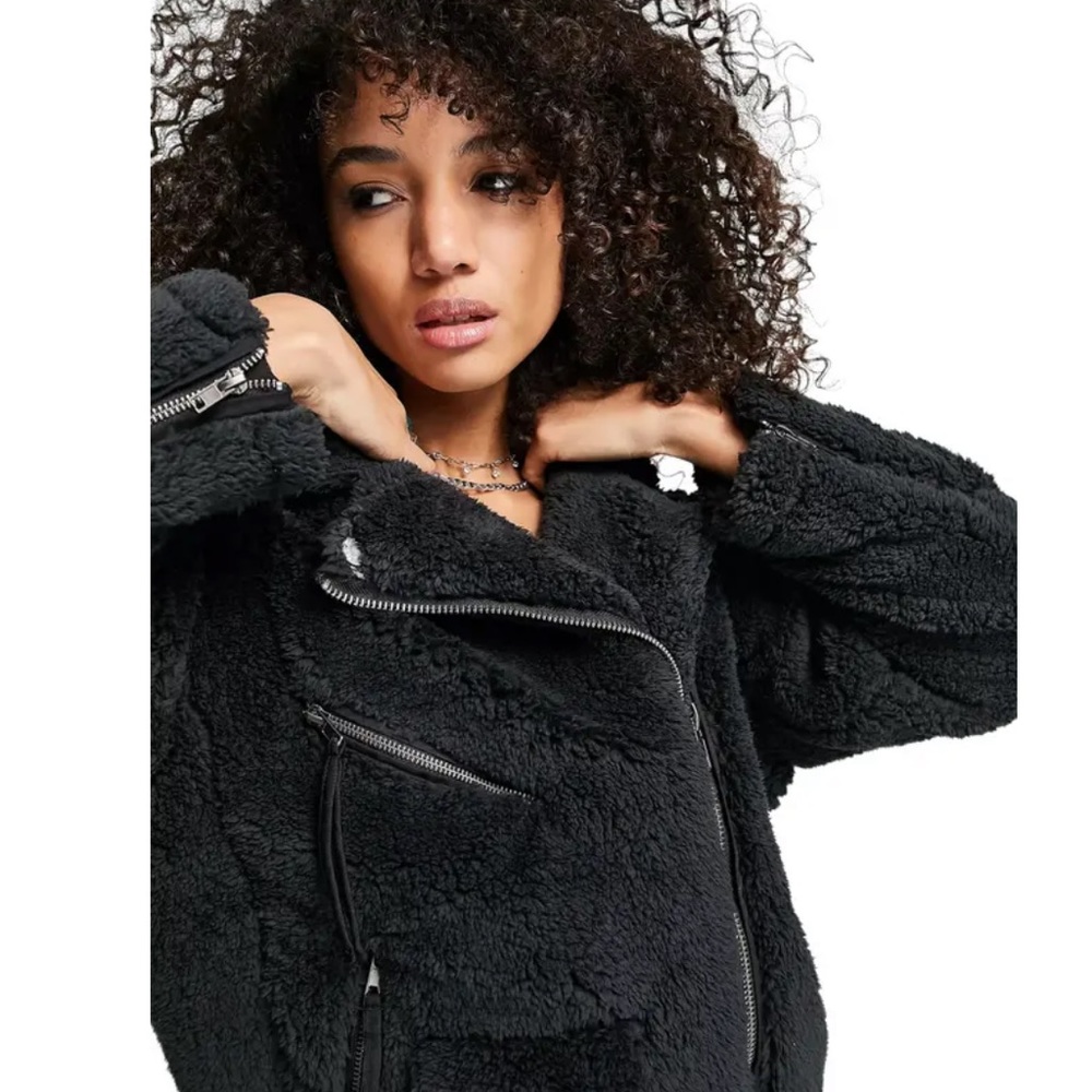 Free People So Cozy Slouchy Moto Jacket Size Medium Color Black